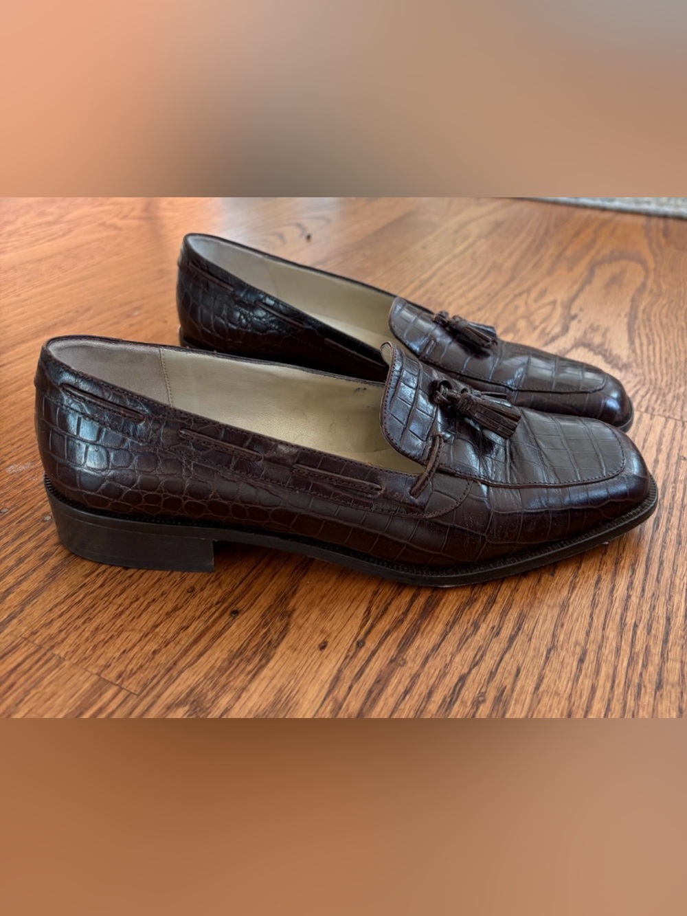 Talbots Dark Brown Croc-Embossed Leather Tassel Loafers